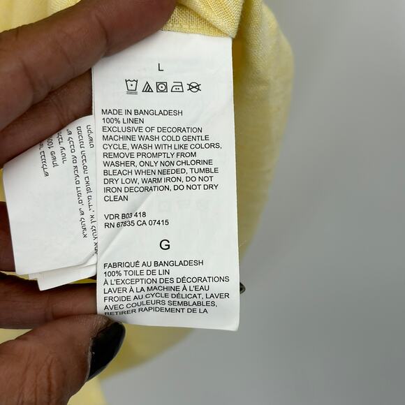 Nautica Linen Shirt Men Large Short Sleeve Button Down Yellow Minimalist Coastal - Picture 9 of 12